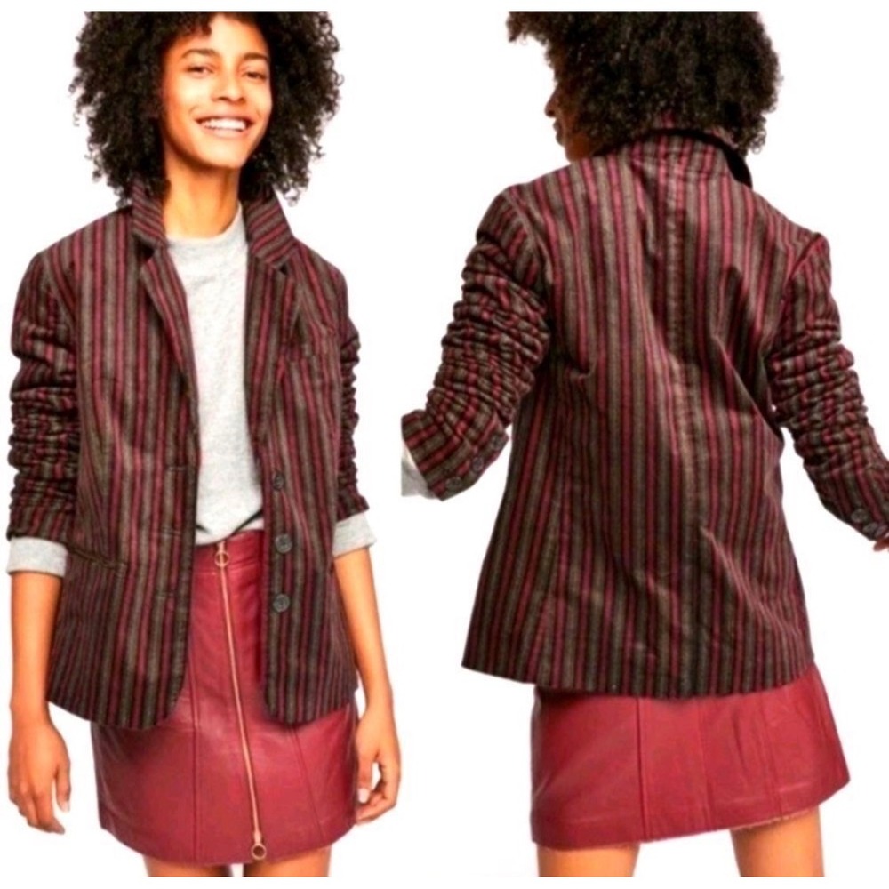 Free People B Line Velvet Blazer S Red Gray Stripe Stretch Academia Whimsygoth